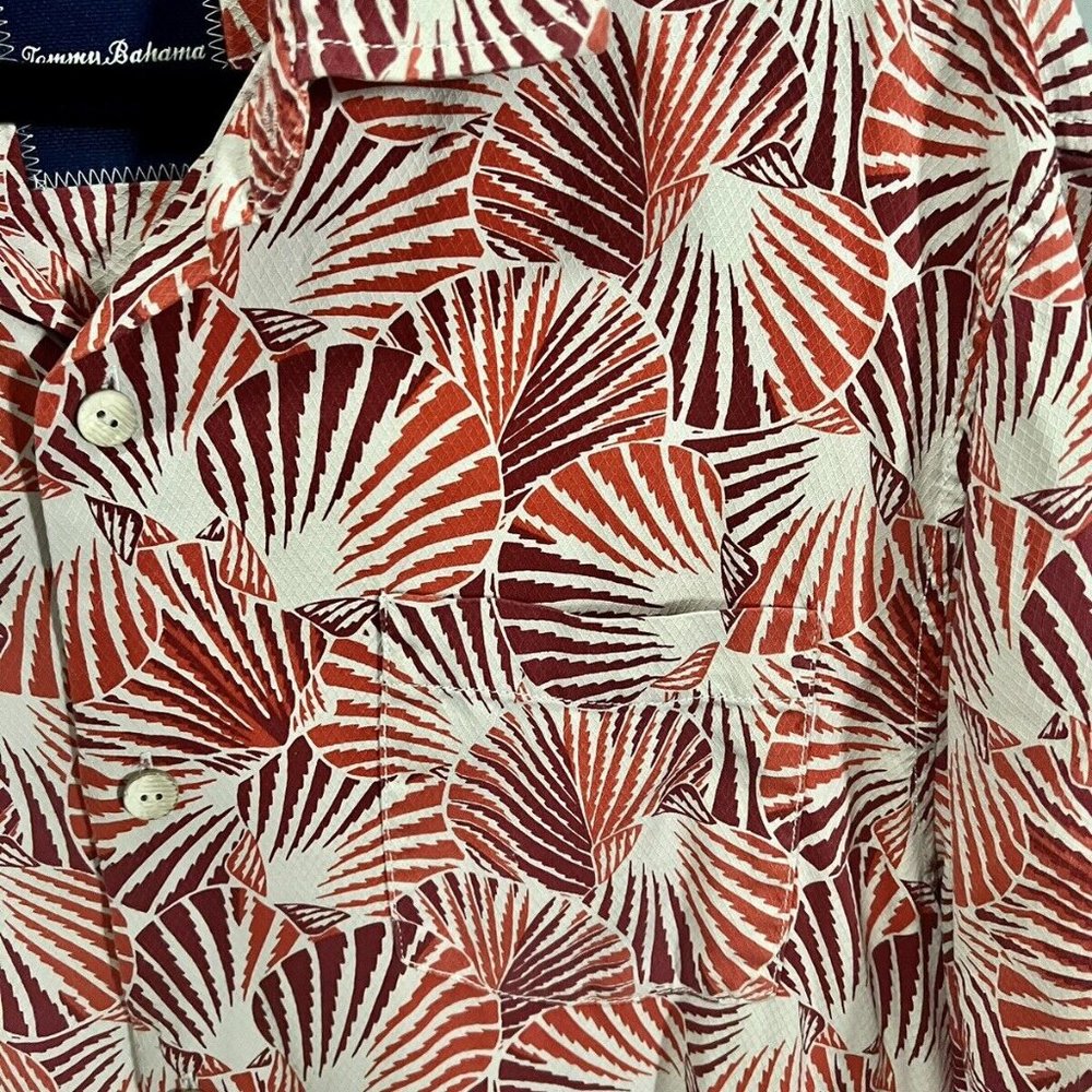 Men's Tommy Bahama 100% Silk Button Down Shirt Large Orange Red Casual Stunning - Picture 4 of 6